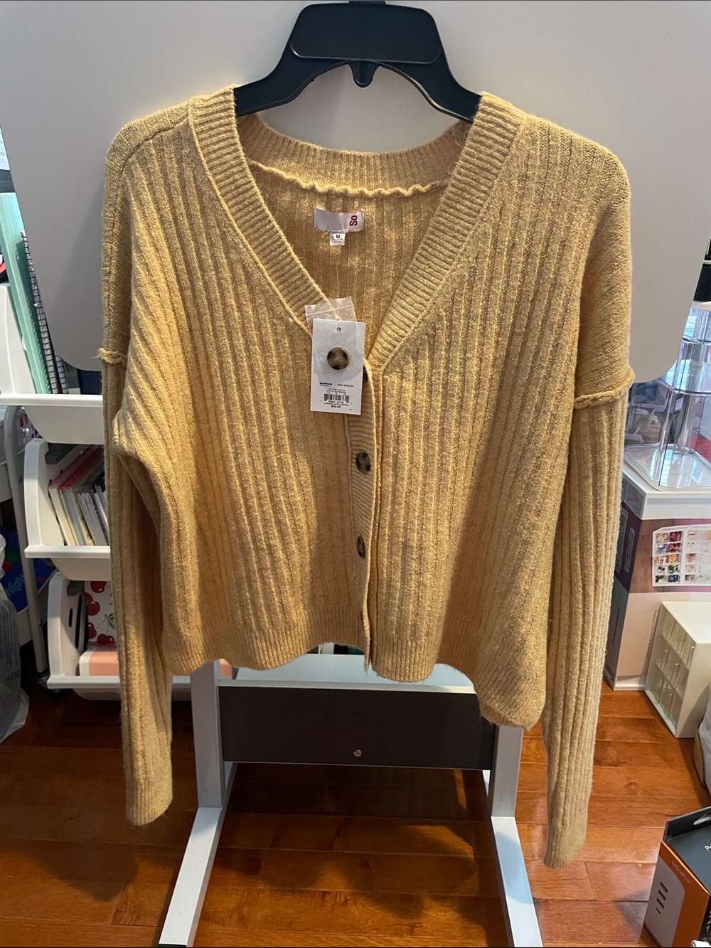 Kohl's Ribbed V-Neck Button Front Cardigan - Mustard